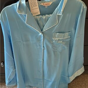 Women's Blue Satin Pajama Set